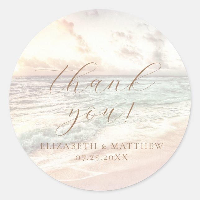 Sunset Beach Wedding | Thank You Sticker (Vorderseite)