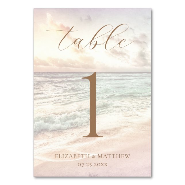 Sunset Beach Wedding Tischnummer (Vorderseite)