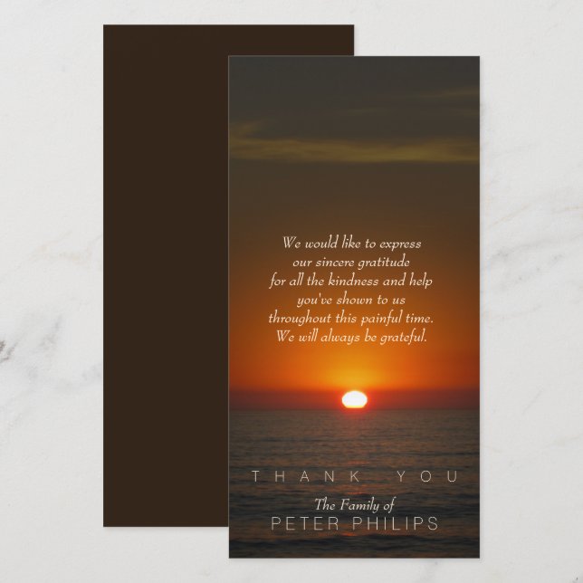 Sunset Beileid Vielen Dank Foto Card Dankeskarte (Vorne/Hinten)