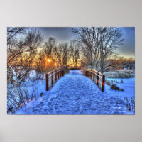 Sunset Beyond the Bridge Winterszene