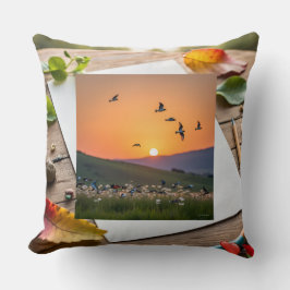Sunset Birds Illustration on Drawing Sheet Kissen