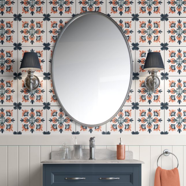Sunset Blossom - Korallen, Marine, Weiß - Traditio Tapete (Coral Flourish Peel and Stick Wallpaper )