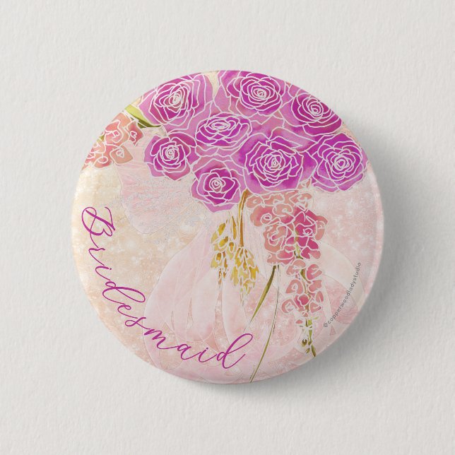 Sunset Blush zarte Schleife Helles Brautjungfern-B Button (Vorderseite)