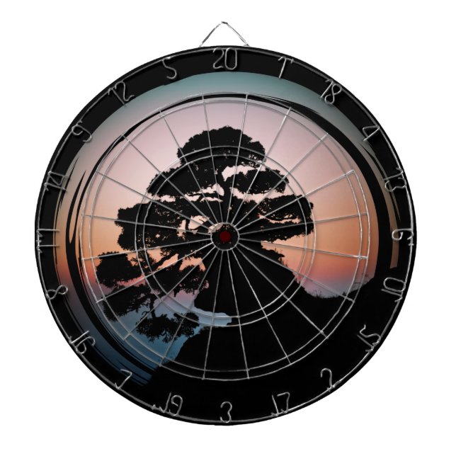 Sunset Bonsai Tree Keramik Tile Desk Organizer Gol Dartscheibe (vorne)