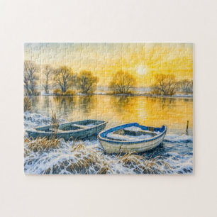 Sunset Boote Flussufer Aquarell havelland