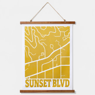 Sunset Boulevard - Minimalistische Karte von Los A Wandteppich Mit Holzrahmen