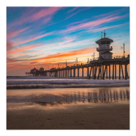 Sunset by Huntington Beach Pier in Kalifornien Fotodruck