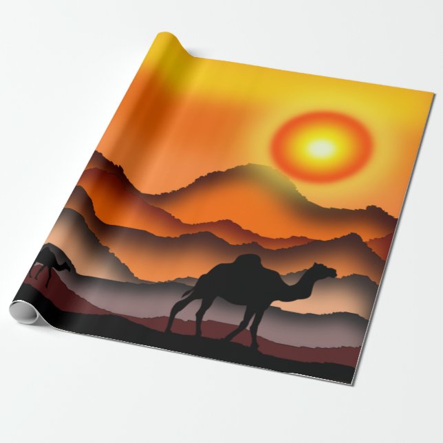 Sunset Camel Wrapping Paper Geschenkpapier (Ungerollt)