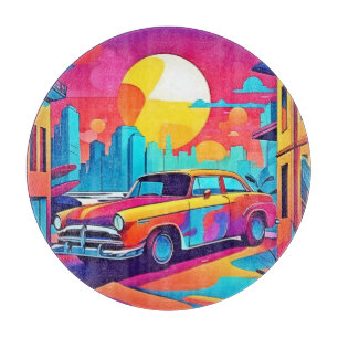 Sunset Classic Car Citycape Schneidebrett