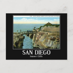 Sunset Cliffs, San Diego CA, Vintag Postkarte