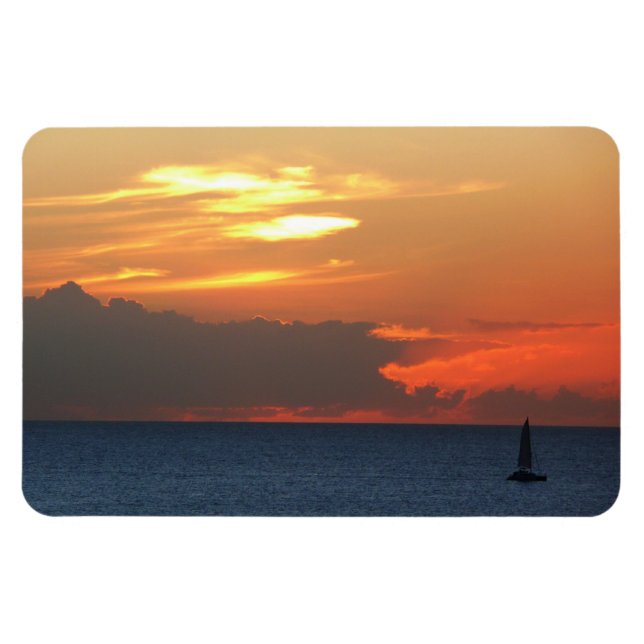 Sunset Clouds and Sailboat Seascape Magnet (Horizontal)