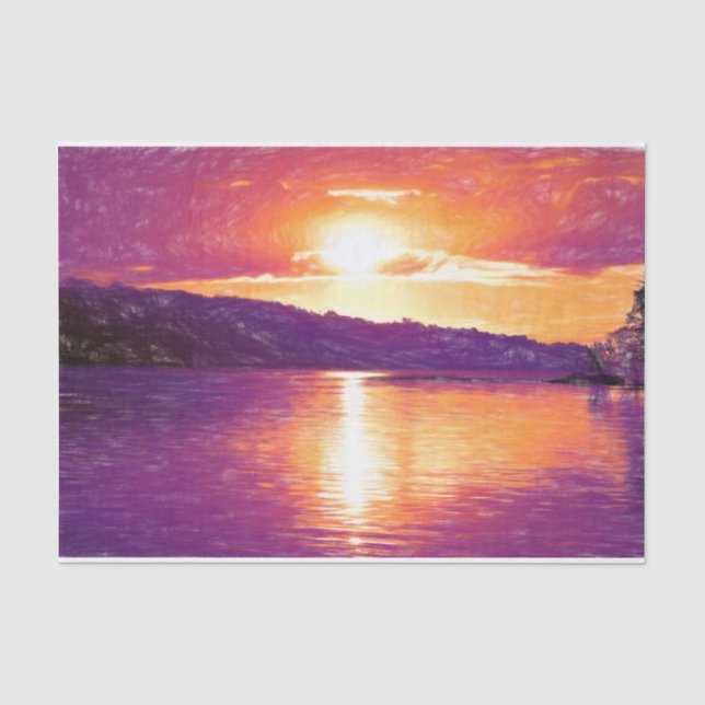 Sunset Coasta Orange Lila Dekoupage Seidenpapier (Vorderseite)