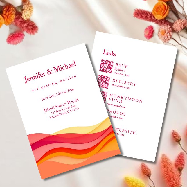 Sunset Color Waves Modern Wedding All in One Einladung (Sunset Color Waves Modern Wedding All in One Invitation )