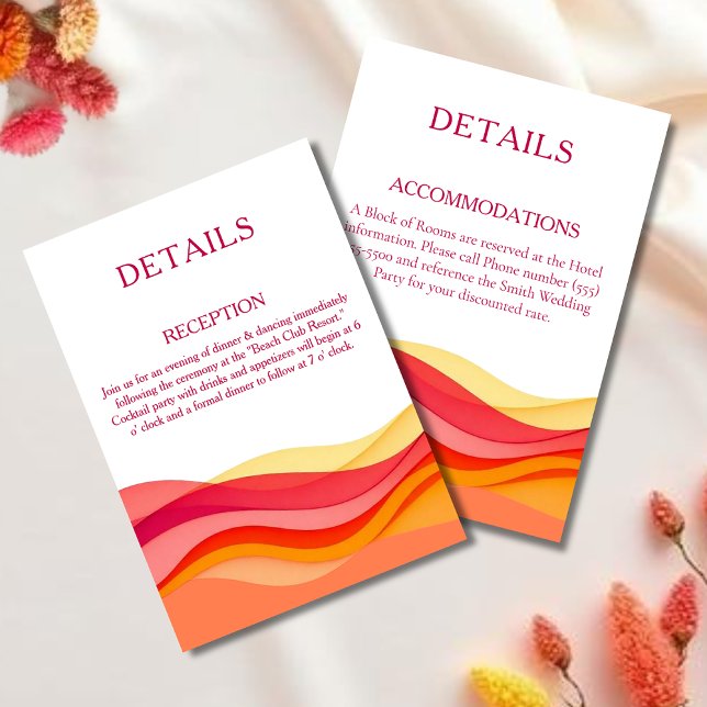 Sunset Color Waves Modern Wedding Details Begleitkarte (Sunset Color Waves Modern Wedding Details Reception and Accommodations )