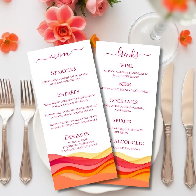 Sunset Color Waves Wedding Dinner and Bar Menu  Menükarte (Sunset Color Waves Modern Wedding  Dinner and Bar Menu)
