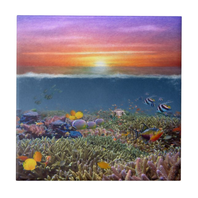 Sunset Coral Reef Fliese (Vorderseite)