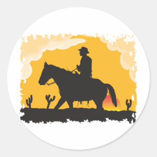 Sunset Cowboy Runder Aufkleber