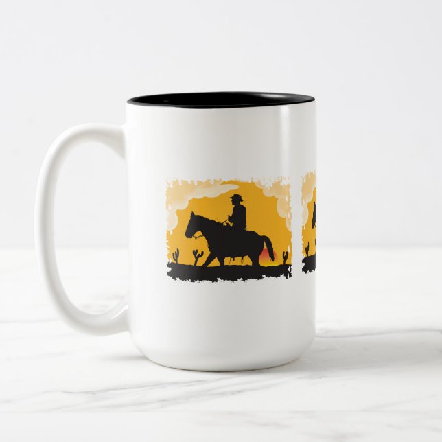 Sunset Cowboy Zweifarbige Tasse (Links)