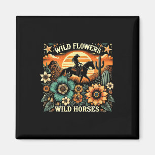 Sunset Cowgirl Riding Horse Wilde Blume - Wild Ho Magnet