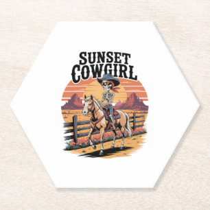 Sunset Cowgirl Skeleton Reiten Untersetzer