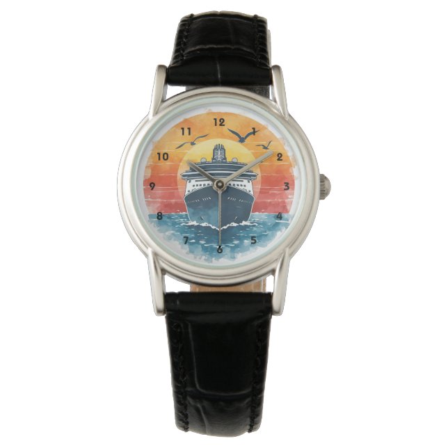 Sunset Cruise Ship Vacation Ocean Caribbean  Armbanduhr (Vorderseite)