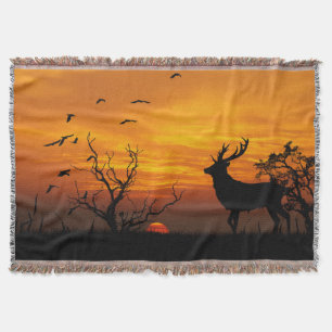 Sunset Deer Silhouette Decke