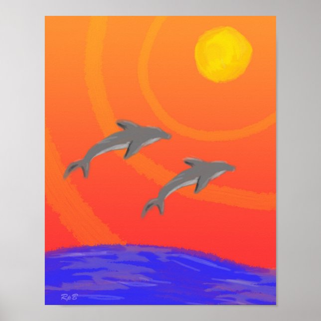 Sunset Delphins: Drucken Poster (Vorne)