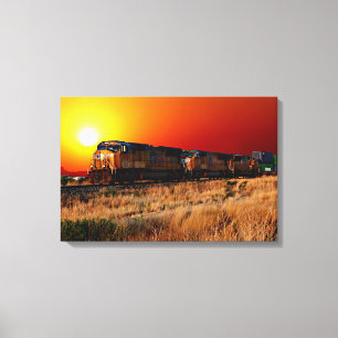 Sunset Diesel Lokomotive Train 24"x16" groß Leinwanddruck