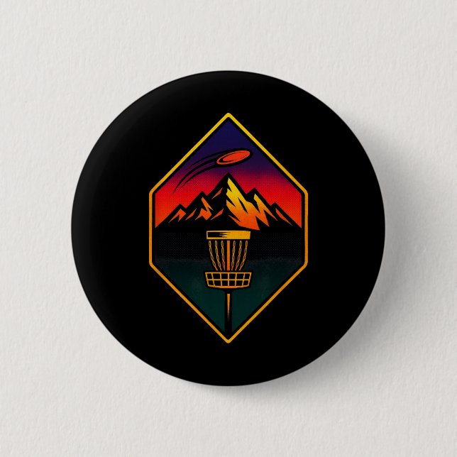 Sunset Disc Golf - Berge Sket Bäume  Button (Vorderseite)