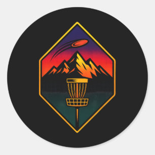 Sunset Disc Golf - Berge Skizze Bäume Runder Aufkleber