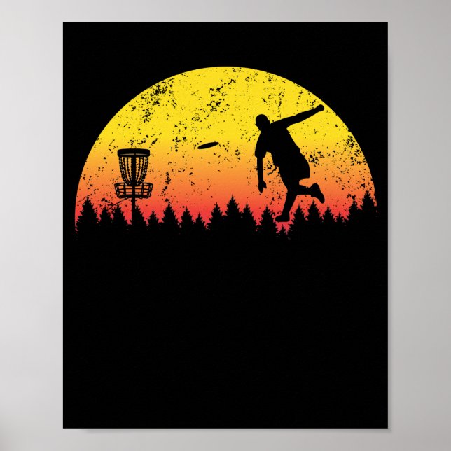 Sunset Disk Golf Tree Körbchen Fly Throwing Poster (Vorne)