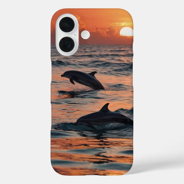 Sunset Dolphin Dance iPhone 16 Hülle (Rückseite)