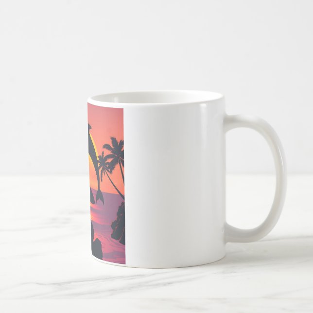 Sunset Dolphin und Surfer Tropical Beach Coffee Mu Kaffeetasse (Rechts)