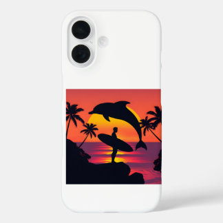 Sunset Dolphin und Surfer Tropical Beach Phone Cas iPhone 16 Hülle