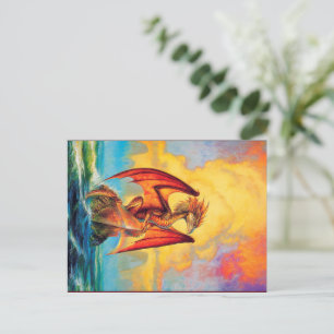 Sunset Dragon Postcard - Magische Fantasie Kunst Postkarte