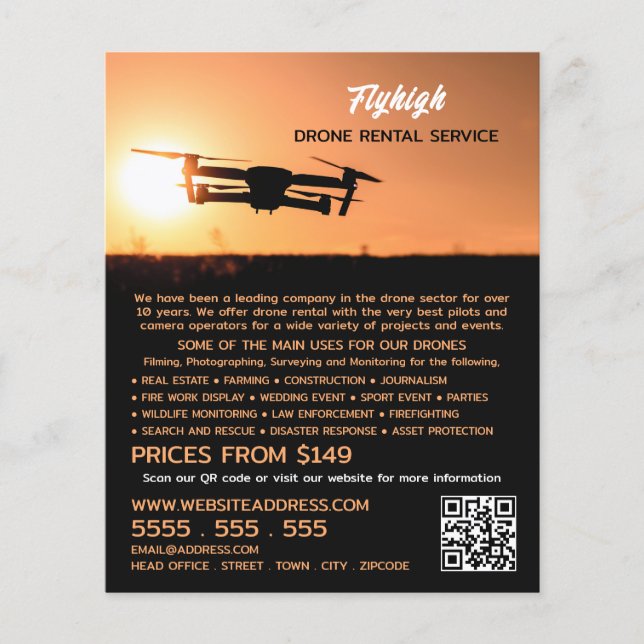 Sunset Drone Silhouette, Drone Rental Company Flyer (Vorne)