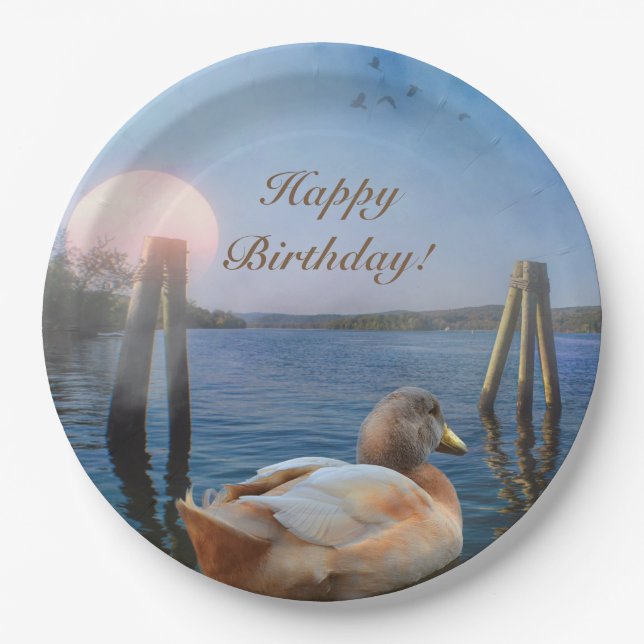 Sunset Duck Happy Birthday Pappteller (Vorderseite)