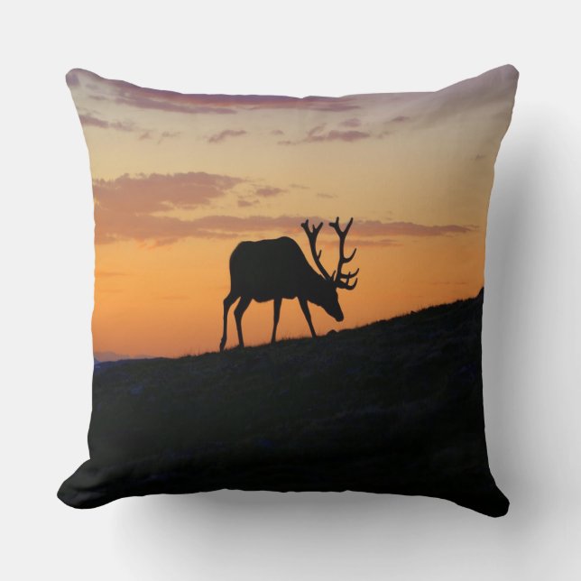 Sunset Elch Silhouette Kissen (Vorderseite)