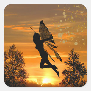 Sunset Fairy Quadratischer Aufkleber