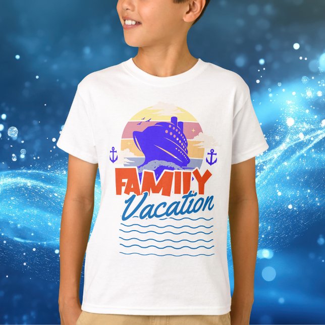 Sunset Family Cruise Orange Kids T-Shirt (A youthful design and keepsake of family vacation.)