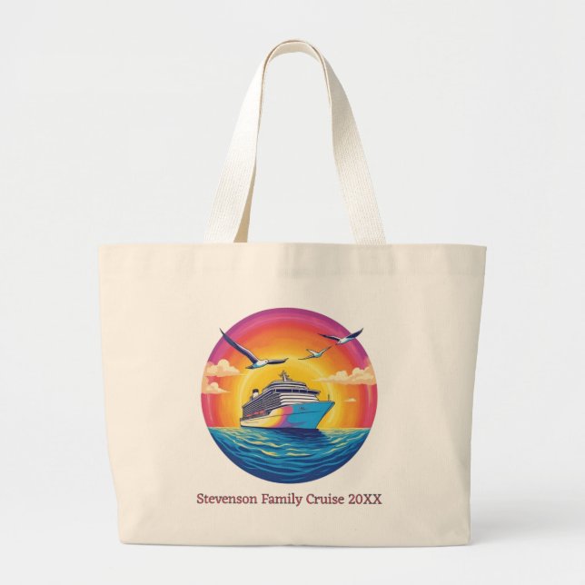 Sunset Family Name Vacation Cruise Ship Keepsake Jumbo Stoffbeutel (Vorne)