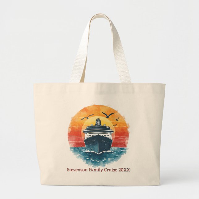 Sunset Family Name Vacation Cruise Ship Keepsake Jumbo Stoffbeutel (Vorne)