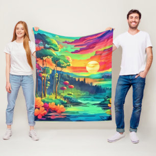 Sunset Fantasy Landschaft Fleecedecke