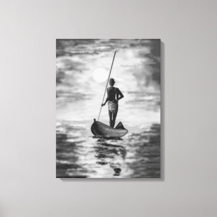 Sunset Fisherman Canvas drucken Schwarz-weiße Male Leinwanddruck