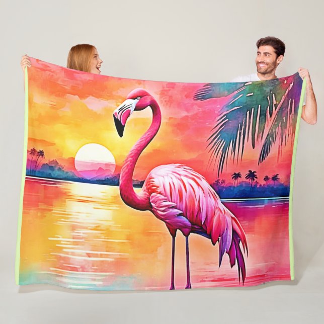 Sunset Flamingo Art Design Fleecedecke (Beispiel)
