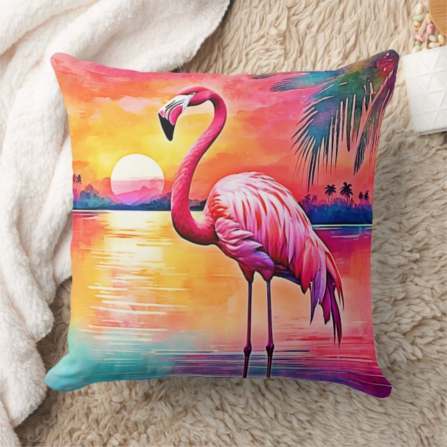 Sunset Flamingo Art Design Kissen (Decke)