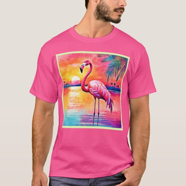 Sunset Flamingo Art Design T-Shirt (Vorderseite)