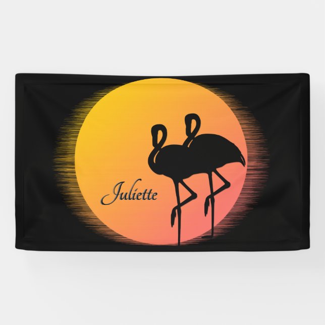 Sunset Flamingos Persönlich mit Namen Banner (Horizontal)