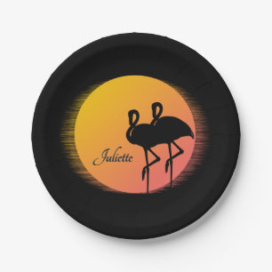 Sunset Flamingos Persönlich mit Namen Pappteller