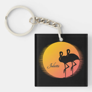 Sunset Flamingos Persönlich mit Namen Schlüsselanhänger